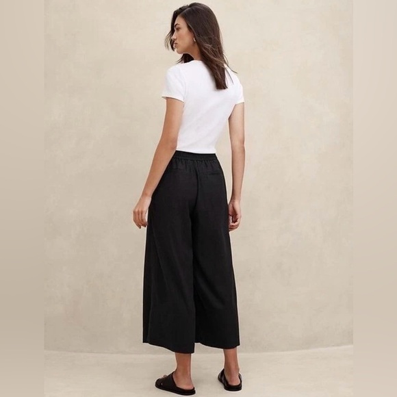 NWT Banana Republic Wide Leg Linen Blend Crop Pull On Black Pant Sz L (#568213) - Picture 4 of 8